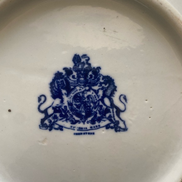 Vintage Ironstone Flow Blue Decorative Serving Platter 12" Scalloped Edge - Picture 5 of 6